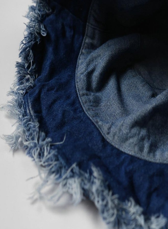 Caistre Bucket Hat Denim Fisherman Hat for Women Fringe Wide Brim Summer UV Protection Sun Hat Distressed Beach Hat - Image 2